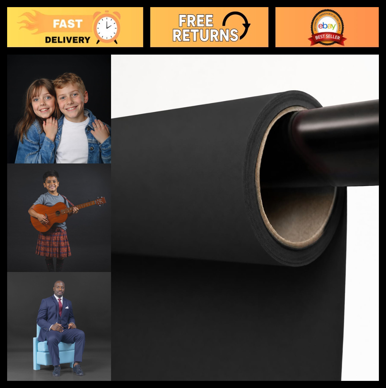 Seamless Black Backdrop Paper Roll 53″x16.4′ – Photography Studio Background