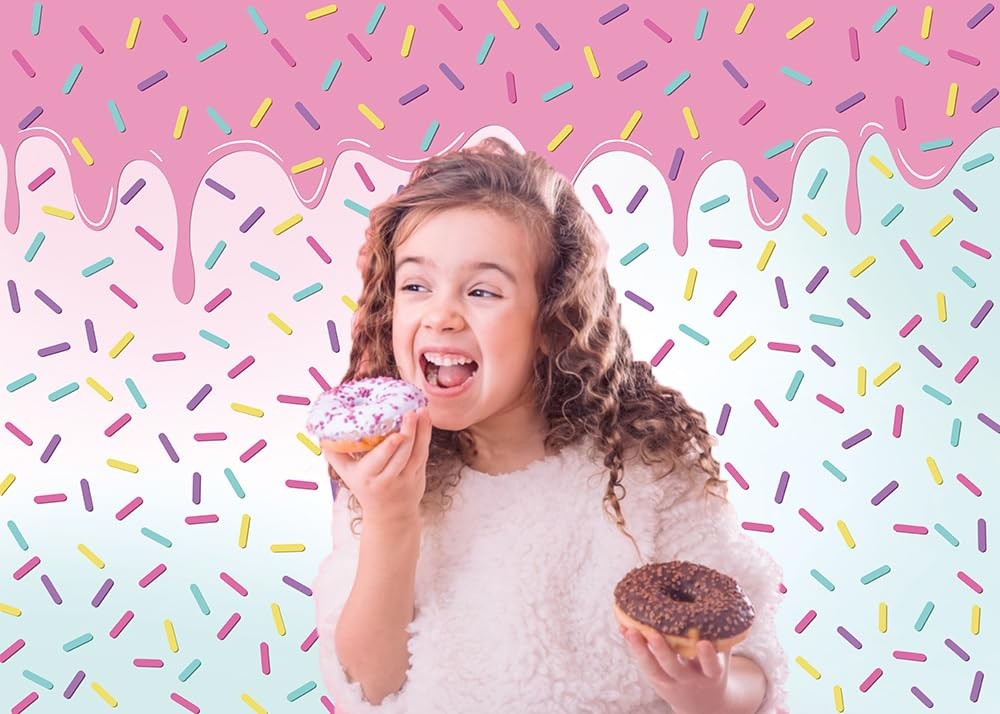 Donut Grow Up Birthday Party Backdrop Bright Confetti Sprinkle Pink 5x3FT