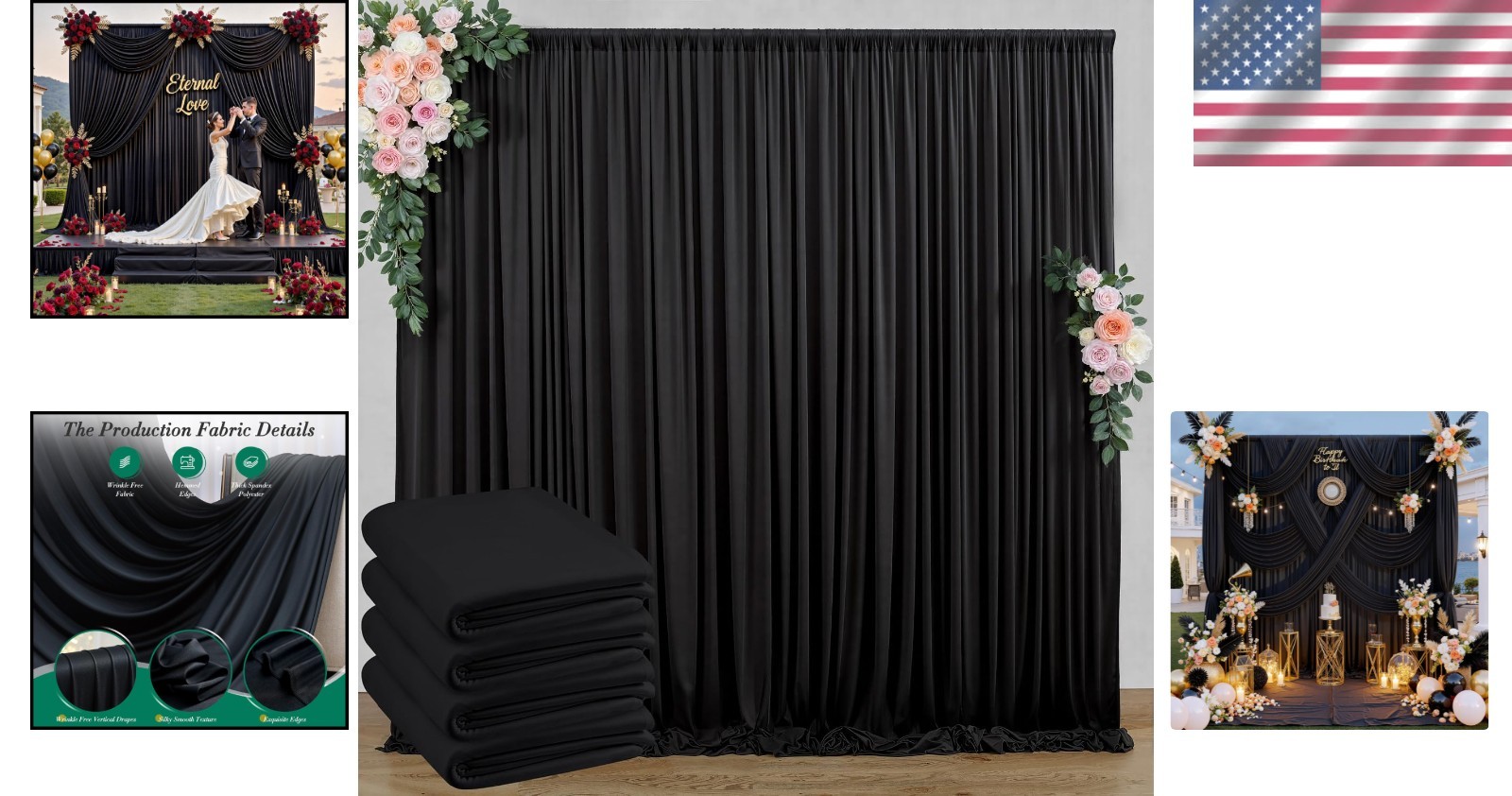 10x20ft Black Backdrop Curtain Set for Parties