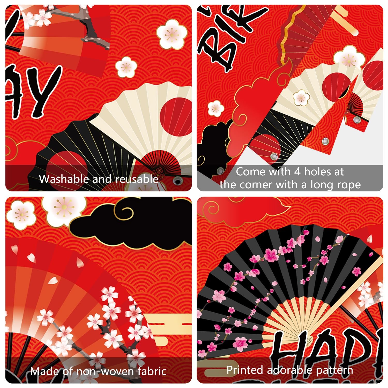 Folding Fans Party Decoration Supplies – Hibachi Happy Birthday Backdrop, Fol…