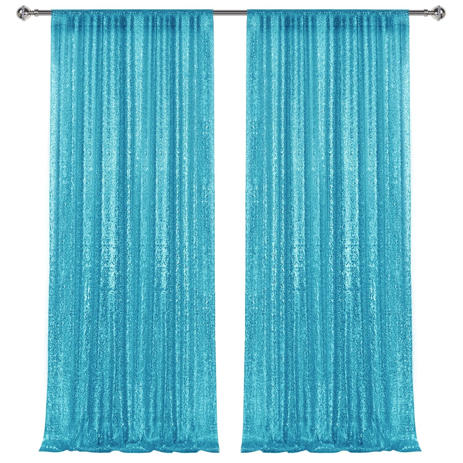 Turquoise Sequin Backdrop Curtains Panels Photography Glitter 28FT 2 PCS