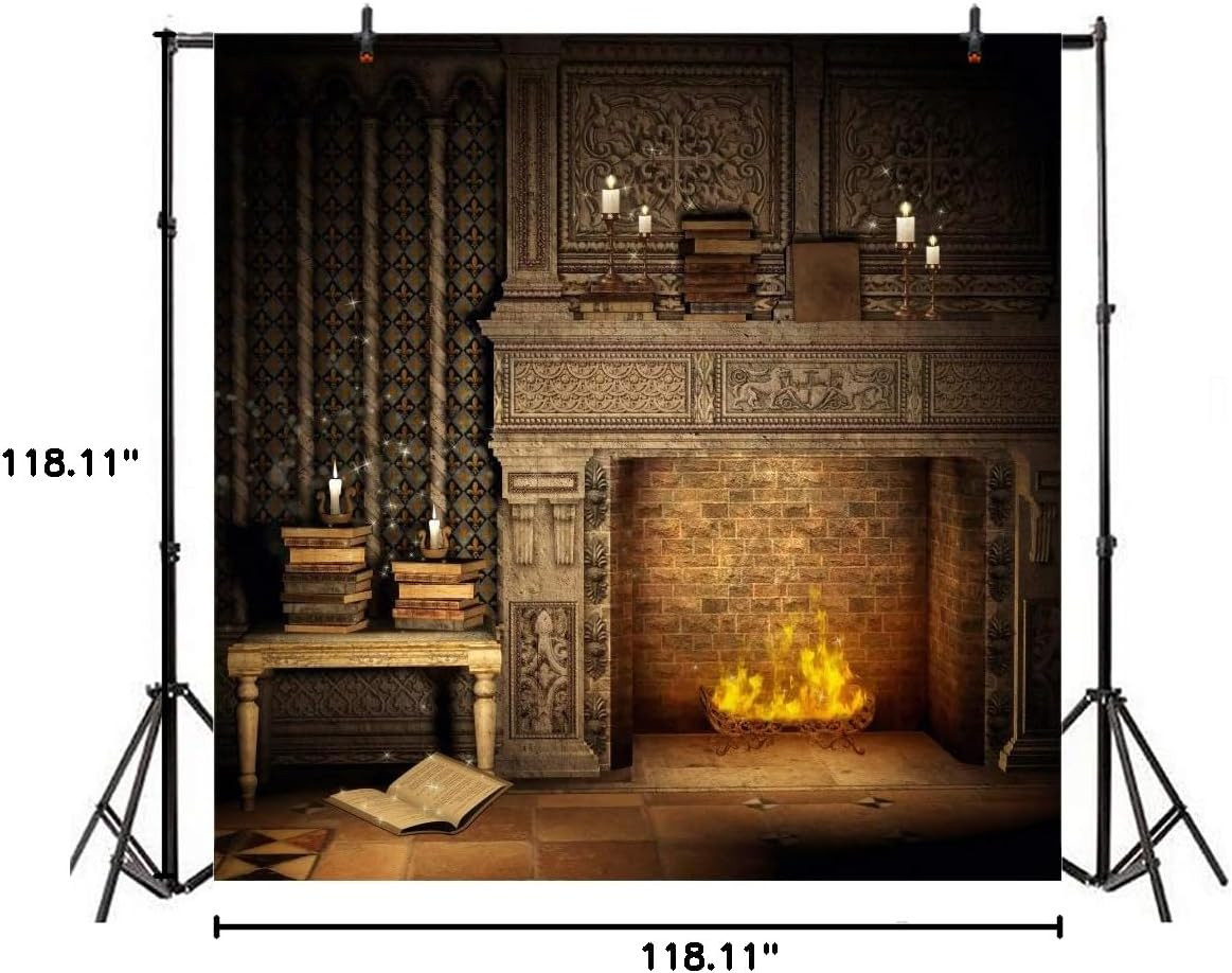 Magical Fantasy Room Vinyl Backdrop 10x10Ft with Fireplace & Books