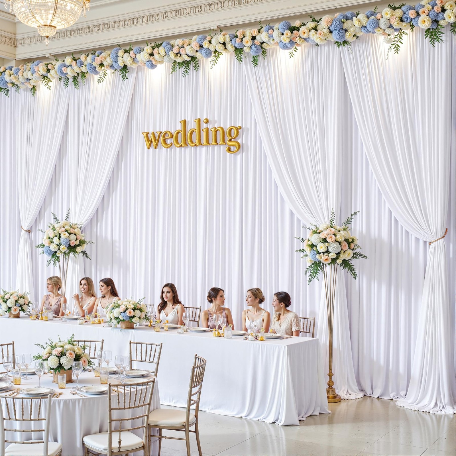 10 Panels White Backdrop Curtains – Wrinkle Free W4′ x H10′(10 panels),