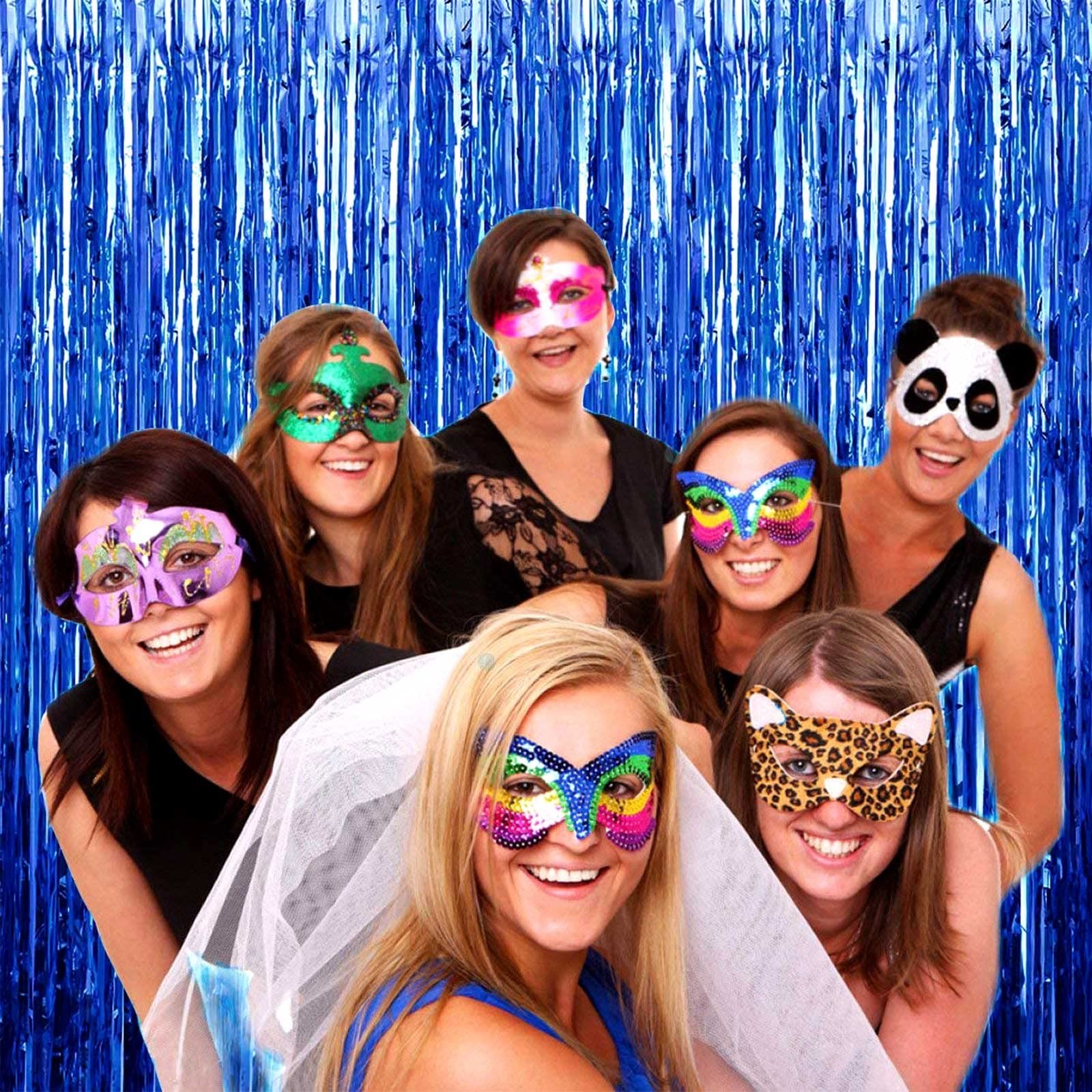 4 Pack Blue Foil Fringe Curtain Backdrop Metallic Tinsel Photo Booth Props