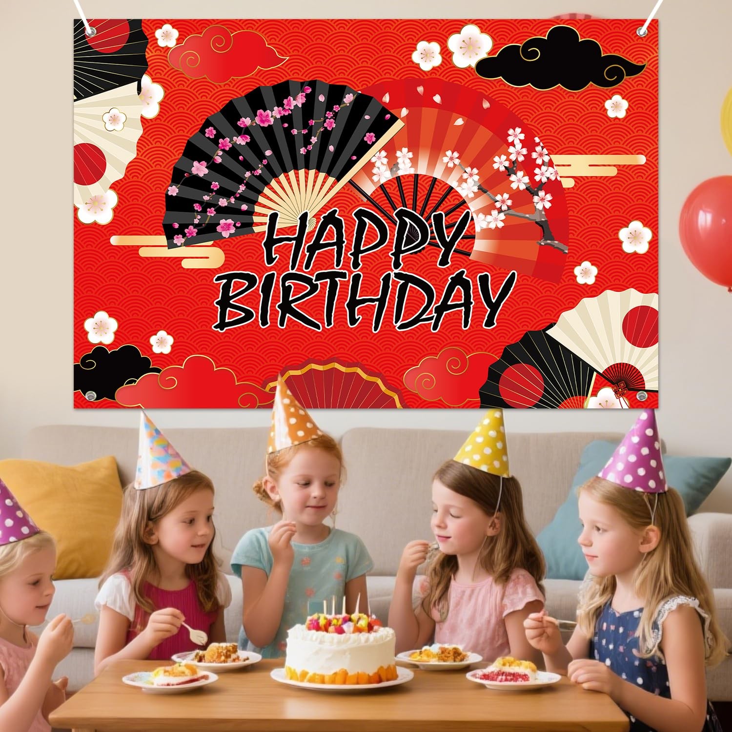 Folding Fans Party Decoration Supplies – Hibachi Happy Birthday Backdrop, Fol…