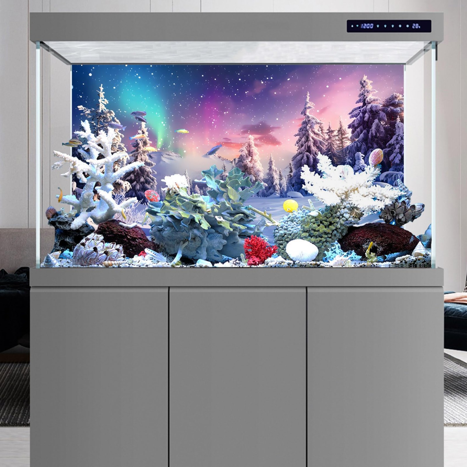 Fish Tank Background 36×18 Inch Winter Snow Scene Aquarium Snowfield Pine For…