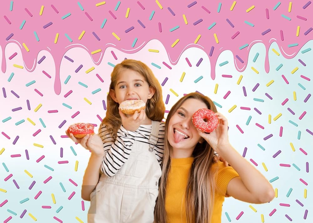 Donut Grow Up Birthday Party Backdrop Bright Confetti Sprinkle Pink 5x3FT