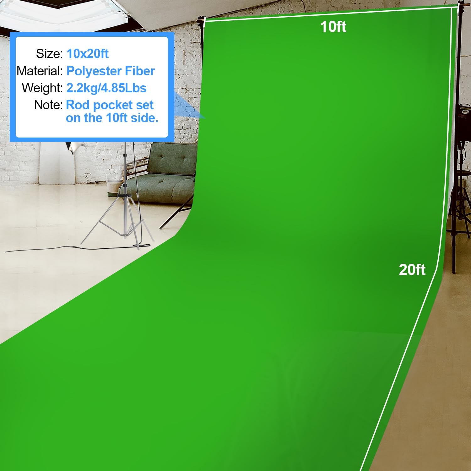 10×20 ft Green Screen Backdrop for Live Streaming, Photography, Zoom Interviews