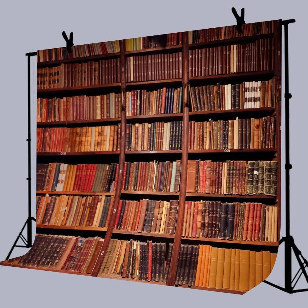 Bookshelf Retro Photography Backdrop, 8X6Ft, Library Read College Themed Party B