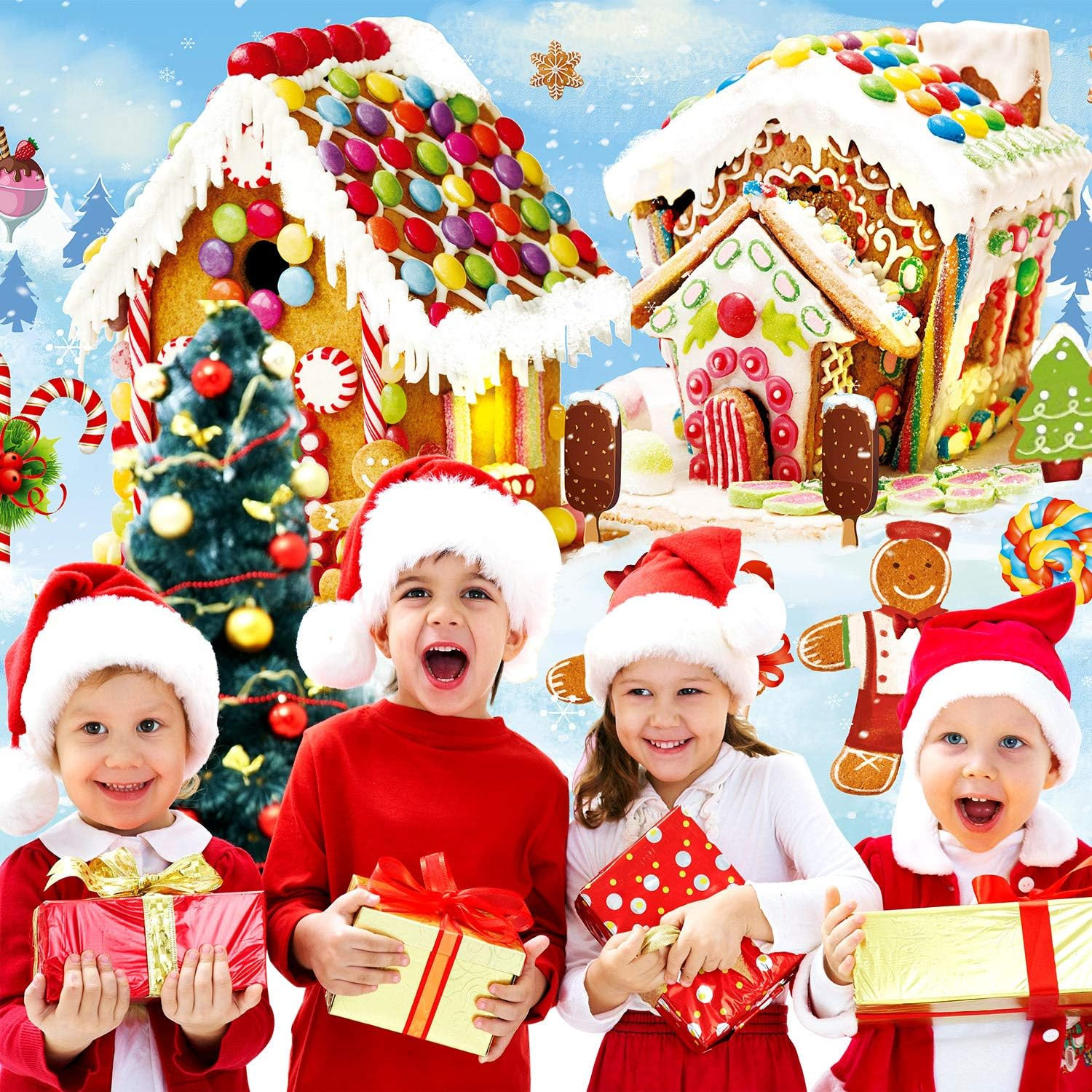 Gingerbread Christmas Backdrop Sweet Holiday Scene XL Fabric Photo Booth Banners
