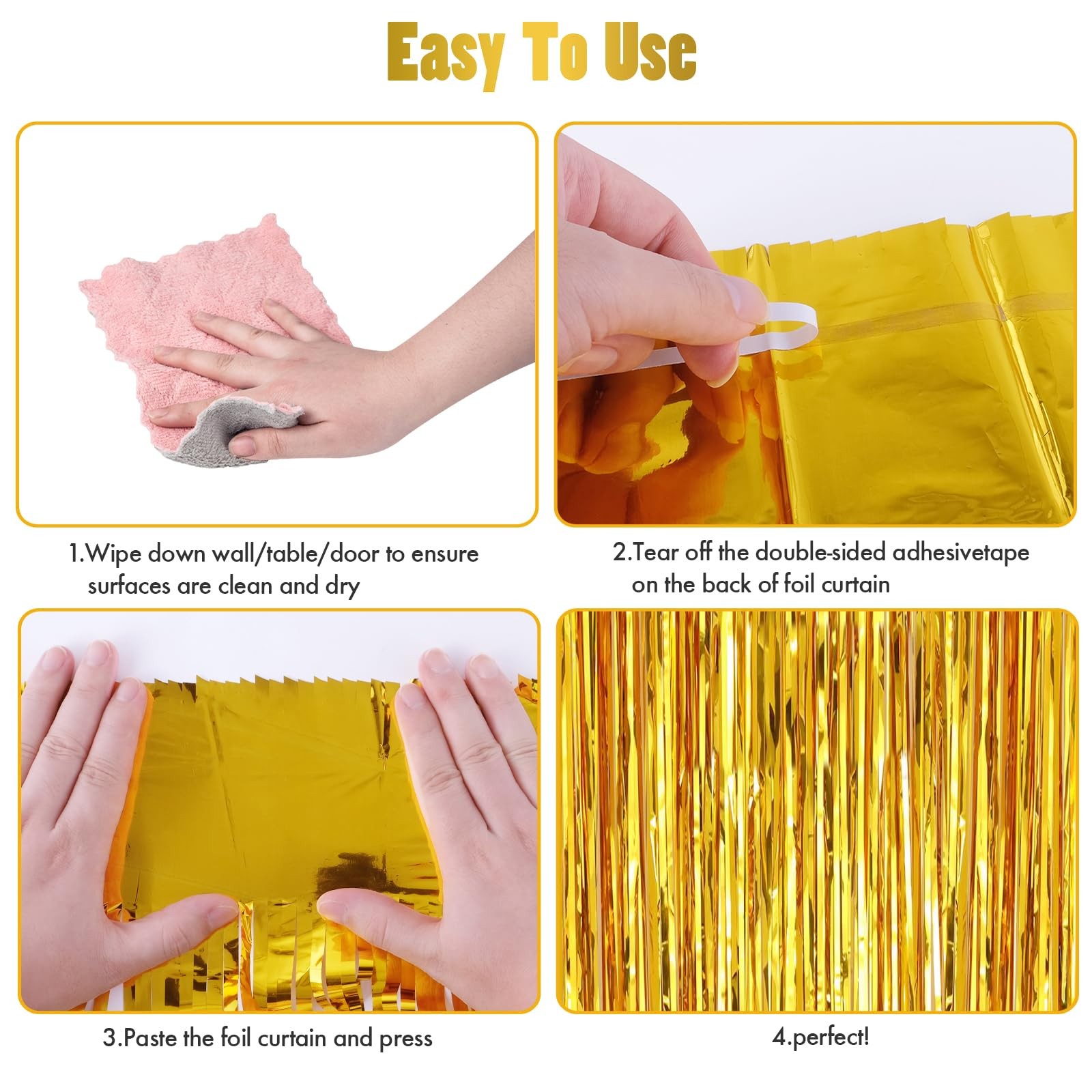 Gold Foil Fringe Backdrop Curtains 3.3×8.2 Feet Metallic Tinsel Streamer 2 PCS