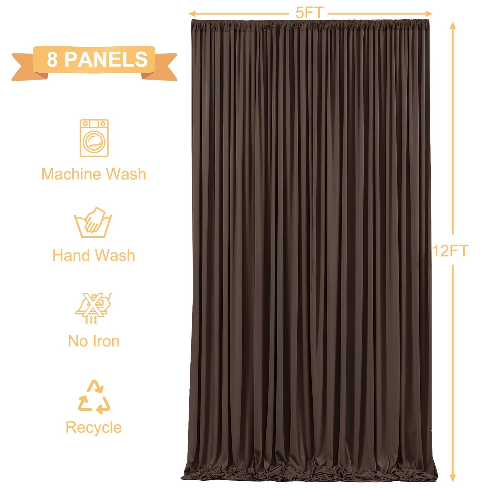 8 Panels Brown Backdrop Curtains for Wedding 5′(W) x 12′(H), 8 panels,