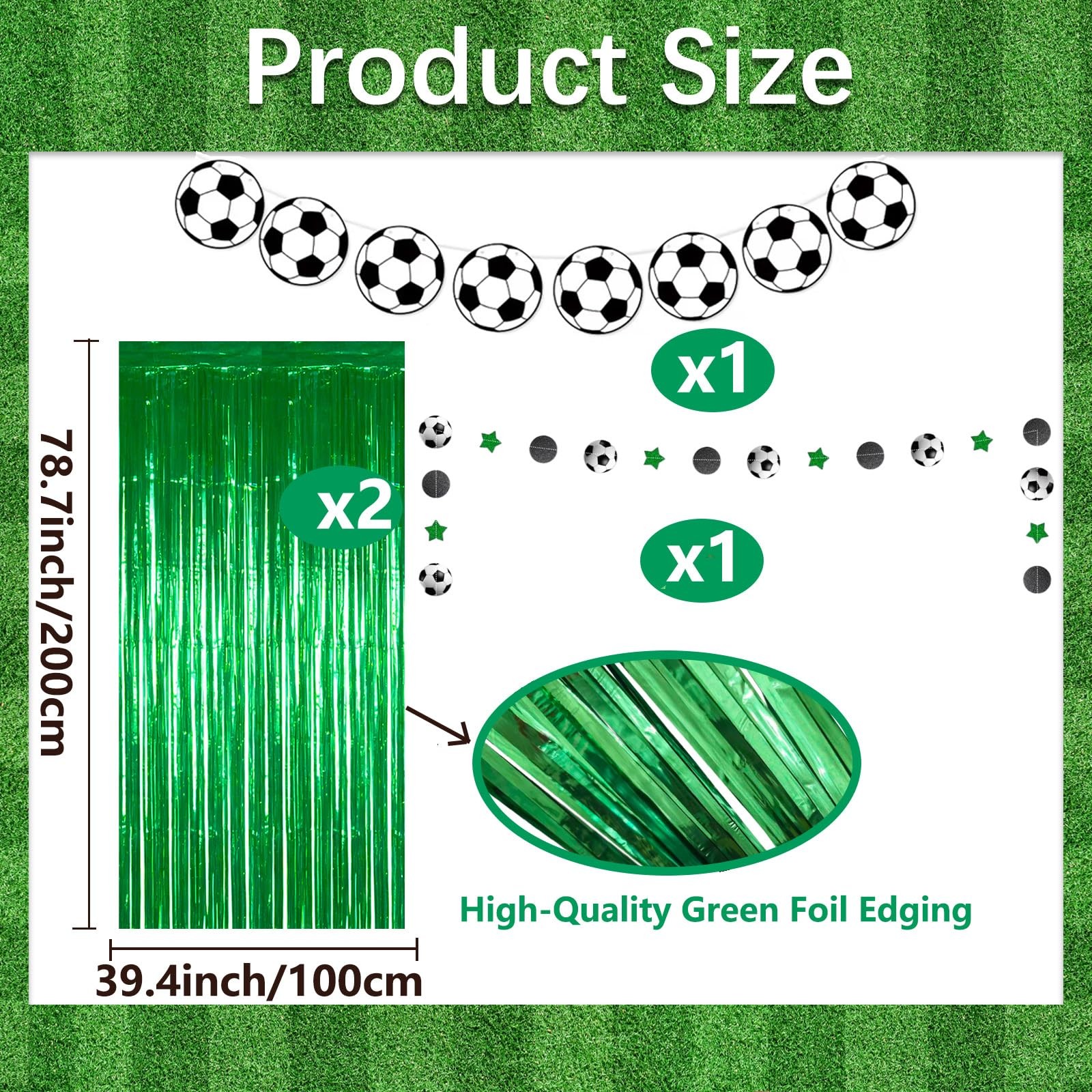 3-Piece Soccer Party Decorations Set – Includes 3.3×6.6 FT Green Foil Fringe …
