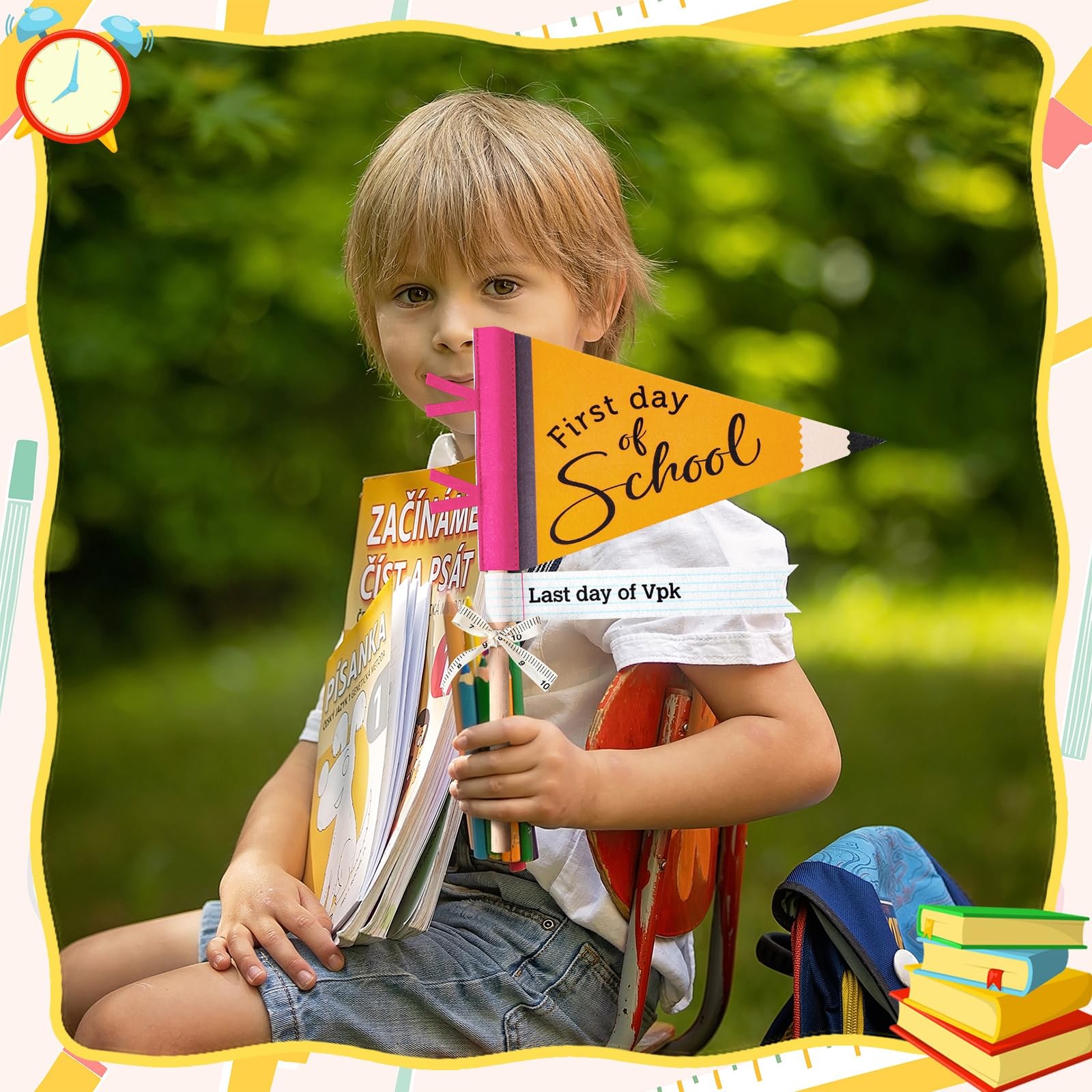 14 PCS First Last Day Of School Flag DIY Pennants Photo Prop Class Decoration