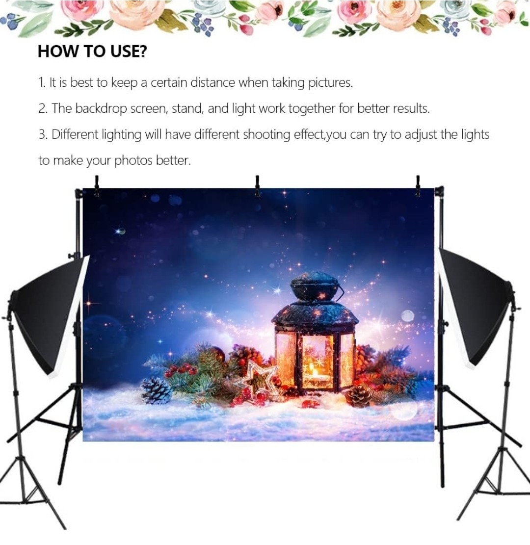 7x5ft Winter Snow Light Backdrop Snowy Scene Photo Christmas Backdrops for P…