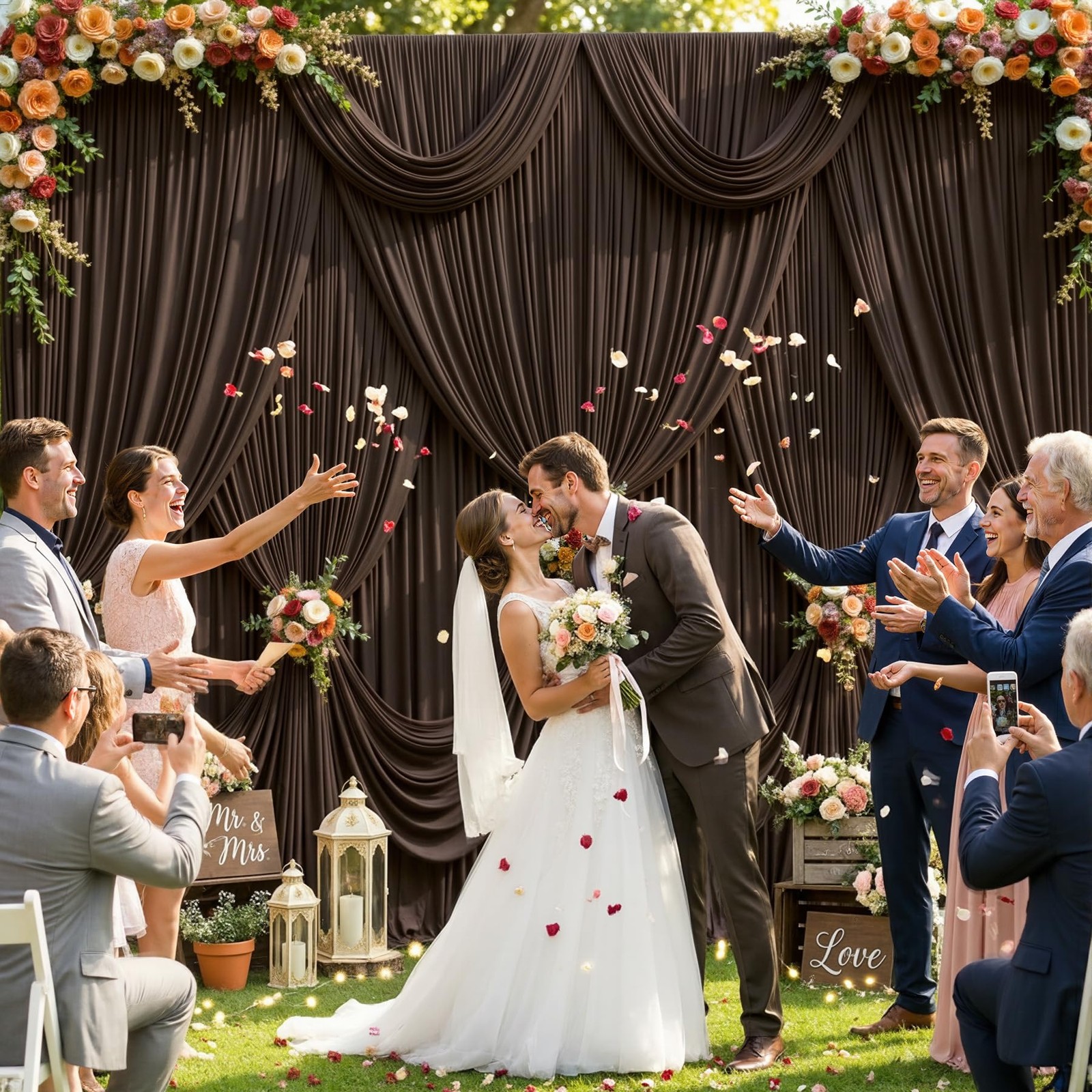 8 Panels Brown Backdrop Curtains for Wedding 5′(W) x 12′(H), 8 panels,