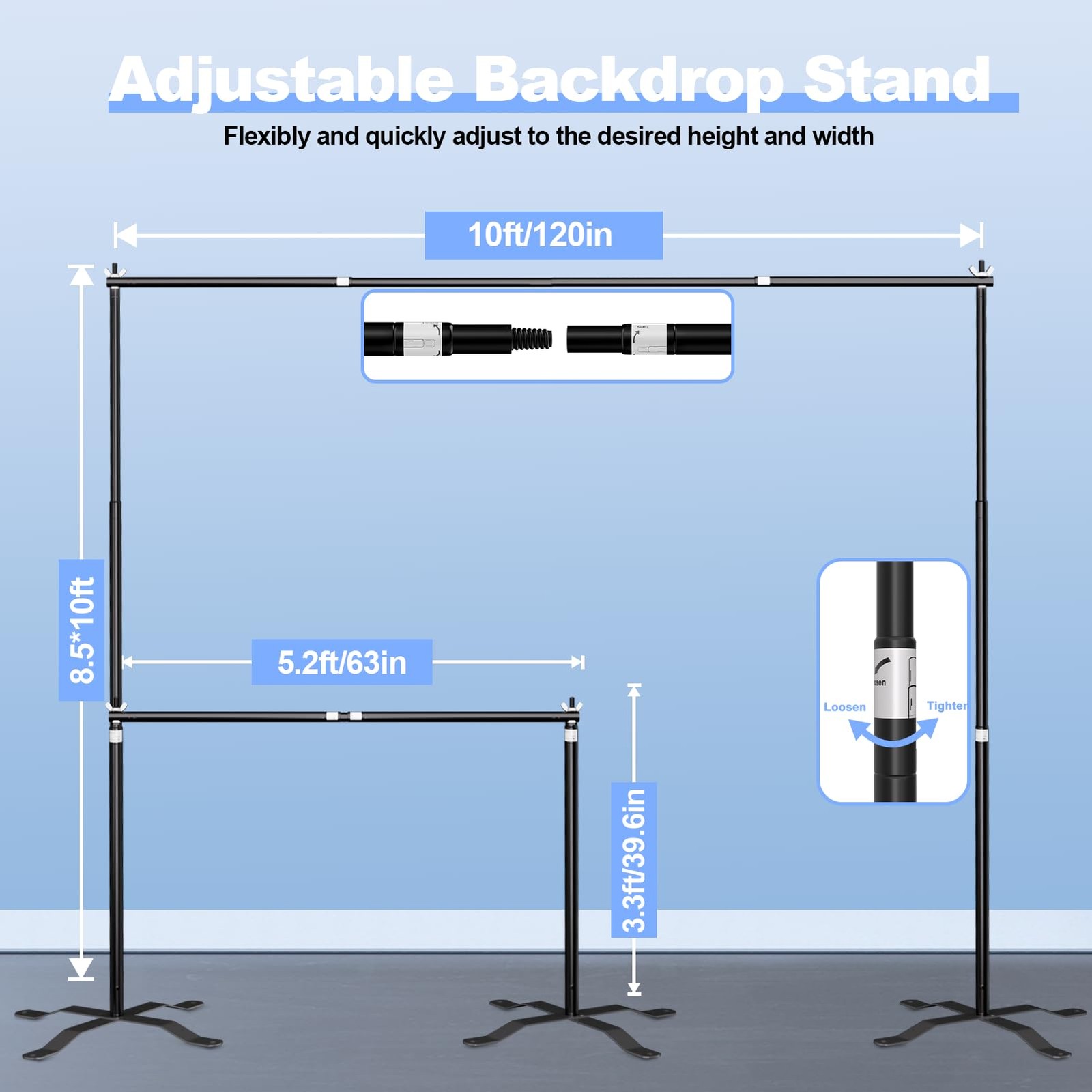 10×8.5ft(WxH) Upgraded Heavy Duty Backdrop Stand, Pipe and Drape Stand Kit wi…