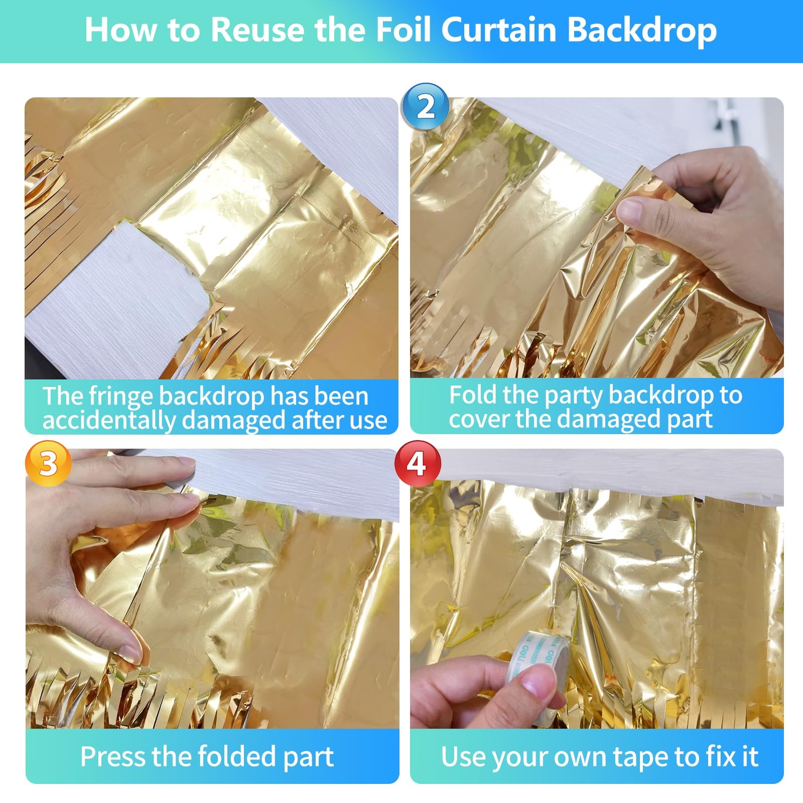 JEBUTU Gold Foil Fringe Backdrop Curtains 2 Pack 3.3×8.2 Ft Tinsel Streamer