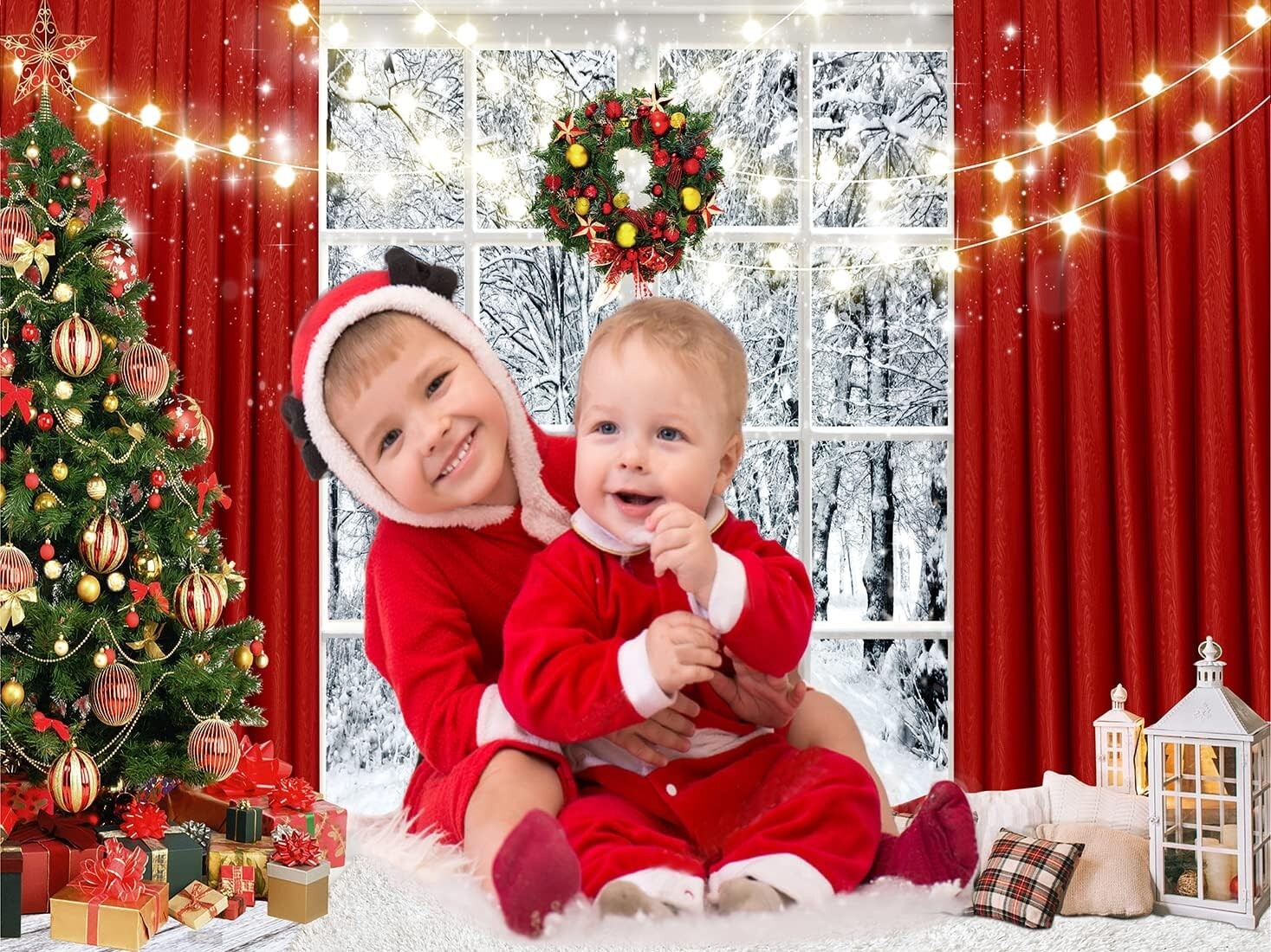 7X5Ft Christmas Window Backdrop for Photography Winter Snow Scene Xmas Party New