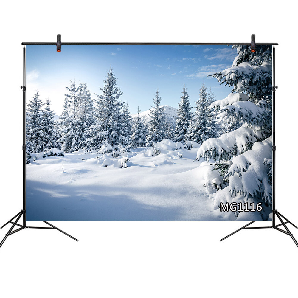 Winter Snow Scene Backdrop Snow-covered Forest Mountains Background Studio Props