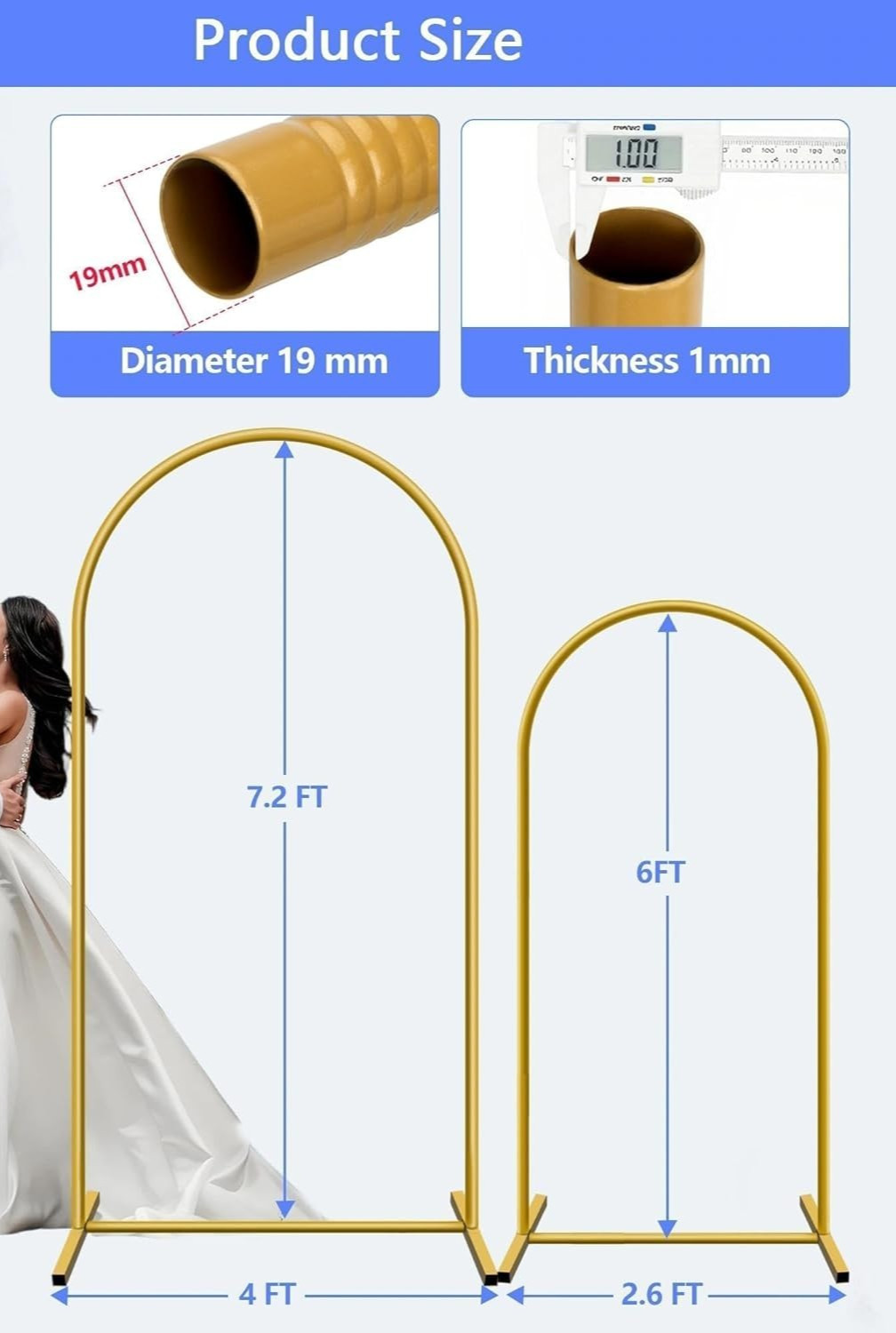 NEW Metal Arch Backdrop Stand Set 7.2ft 6ft Wedding Frame Gold