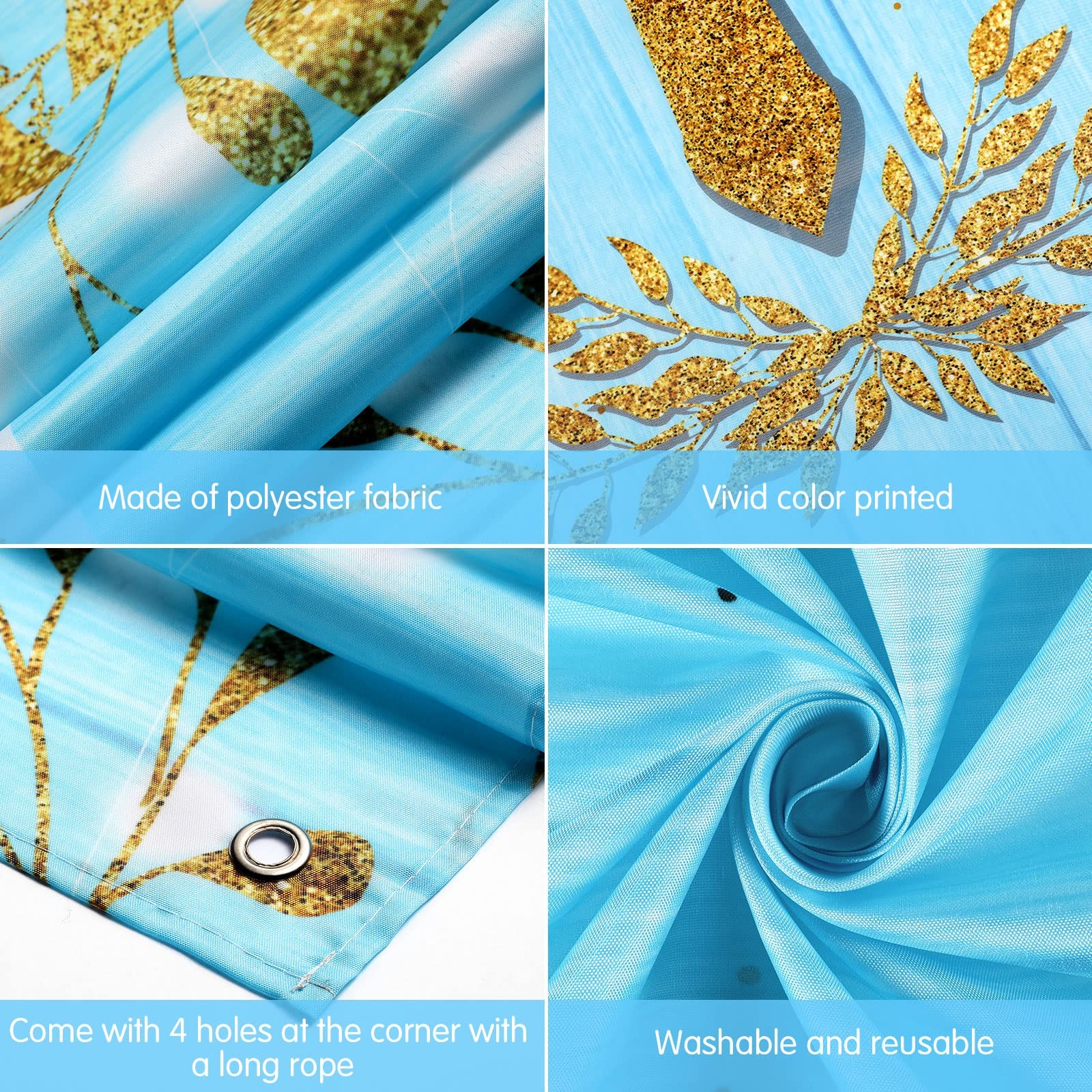 71 x 43 Inch God Bless Backdrop, Blue, Gold, Baptism, First Communion, Decor