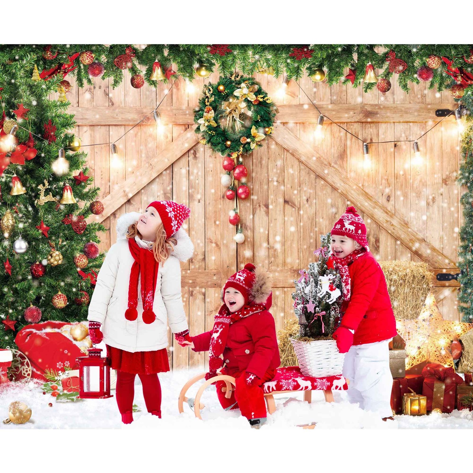Christmas Backdrop 10x8ft Soft Fabric Rustic Barn 10ft by 8ft, Random color