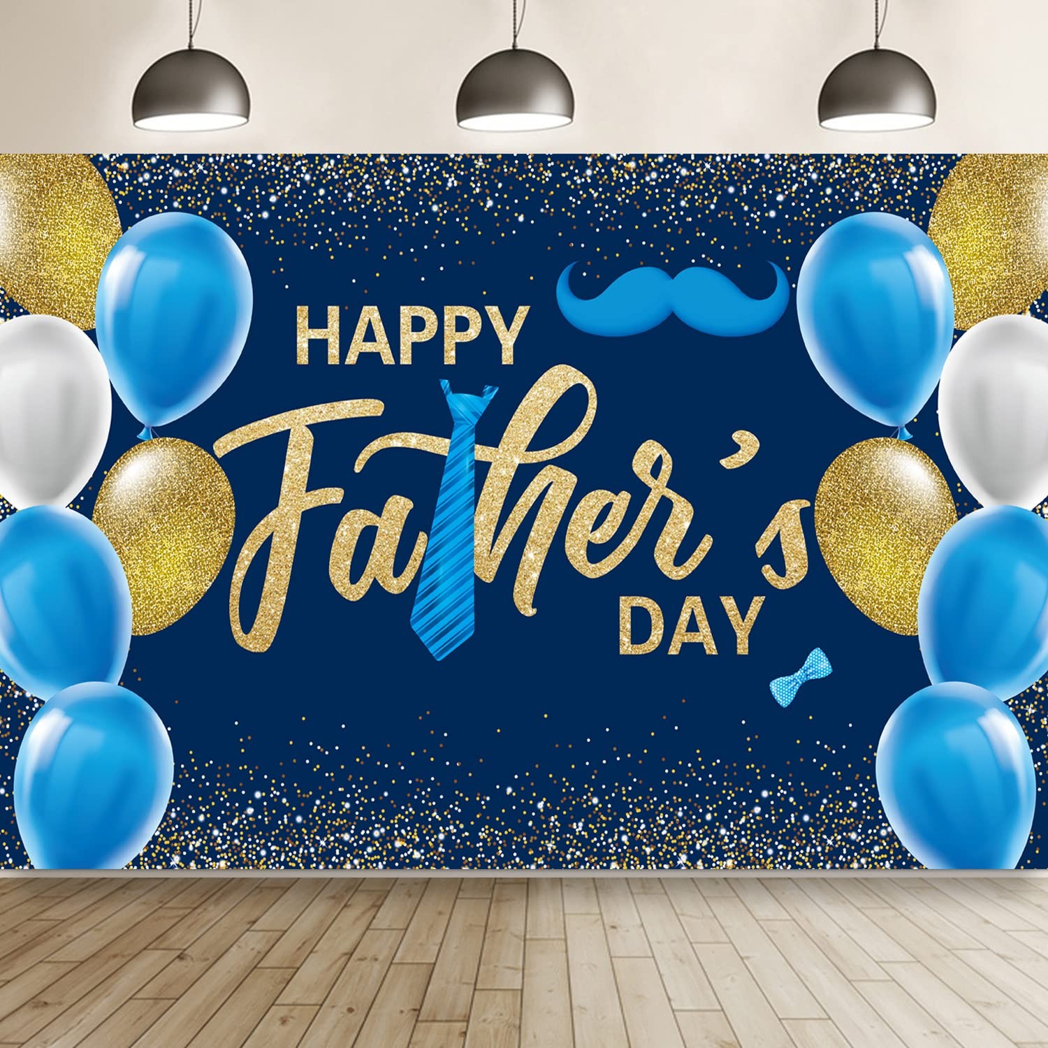 Fathers Day Decorations Backdrop, Happy Father’s Day Banner with Gold Balloons..