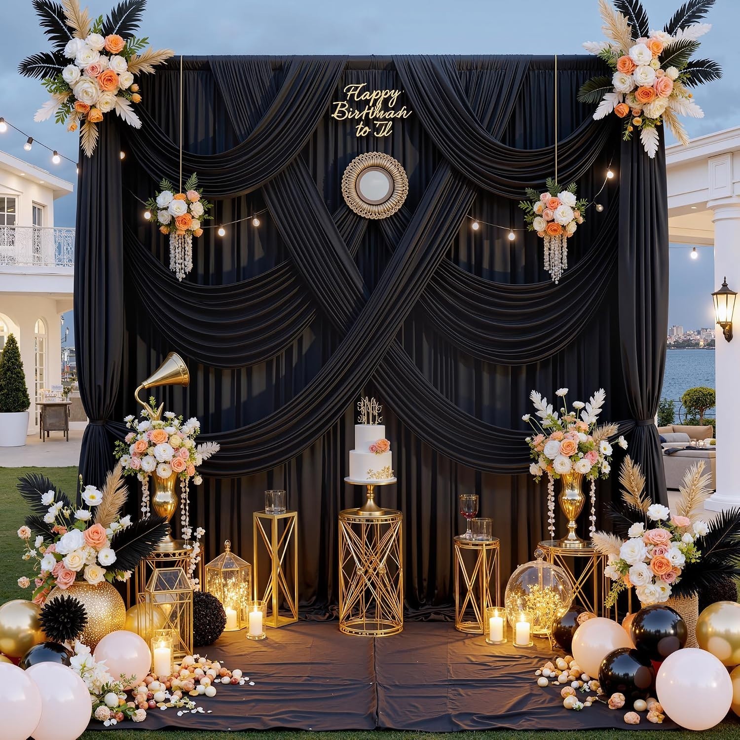 10x20ft Black Backdrop Curtain Set for Parties