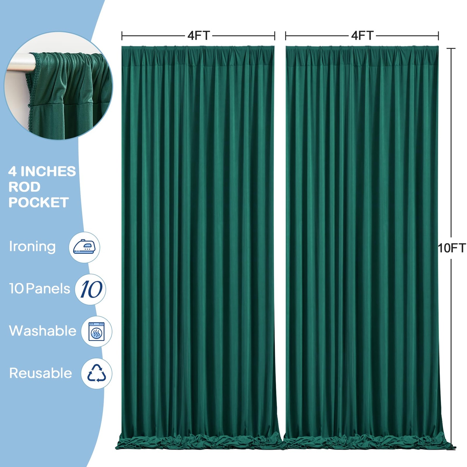 10 Panels Hunter Green Backdrop Curtains W4′ x H10′(10 panels),