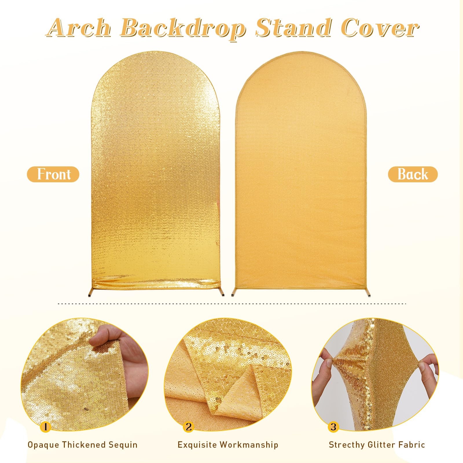 Arch Backdrop Cover Set of 3, 7.2FT 6.6FT 6FT Gold Bling Sequin Backdrop, Rou…