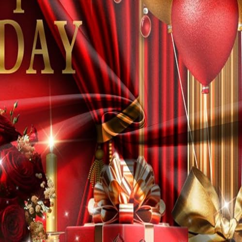 Red and Gold Birthday Backdrop for Happy Birthday Party Decorations, 5x3FT