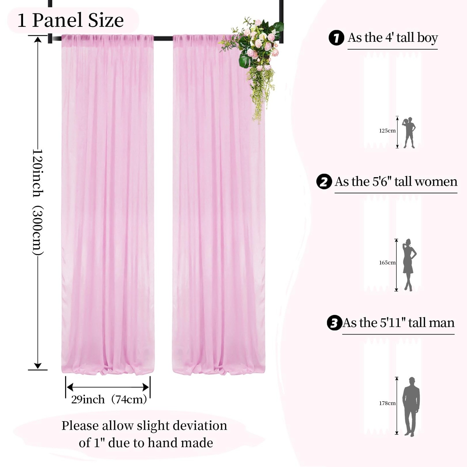 DUOBAO Pink Chiffon Backdrop Curtain-2 Panels 29×120-Inch Wedding Draping Beach