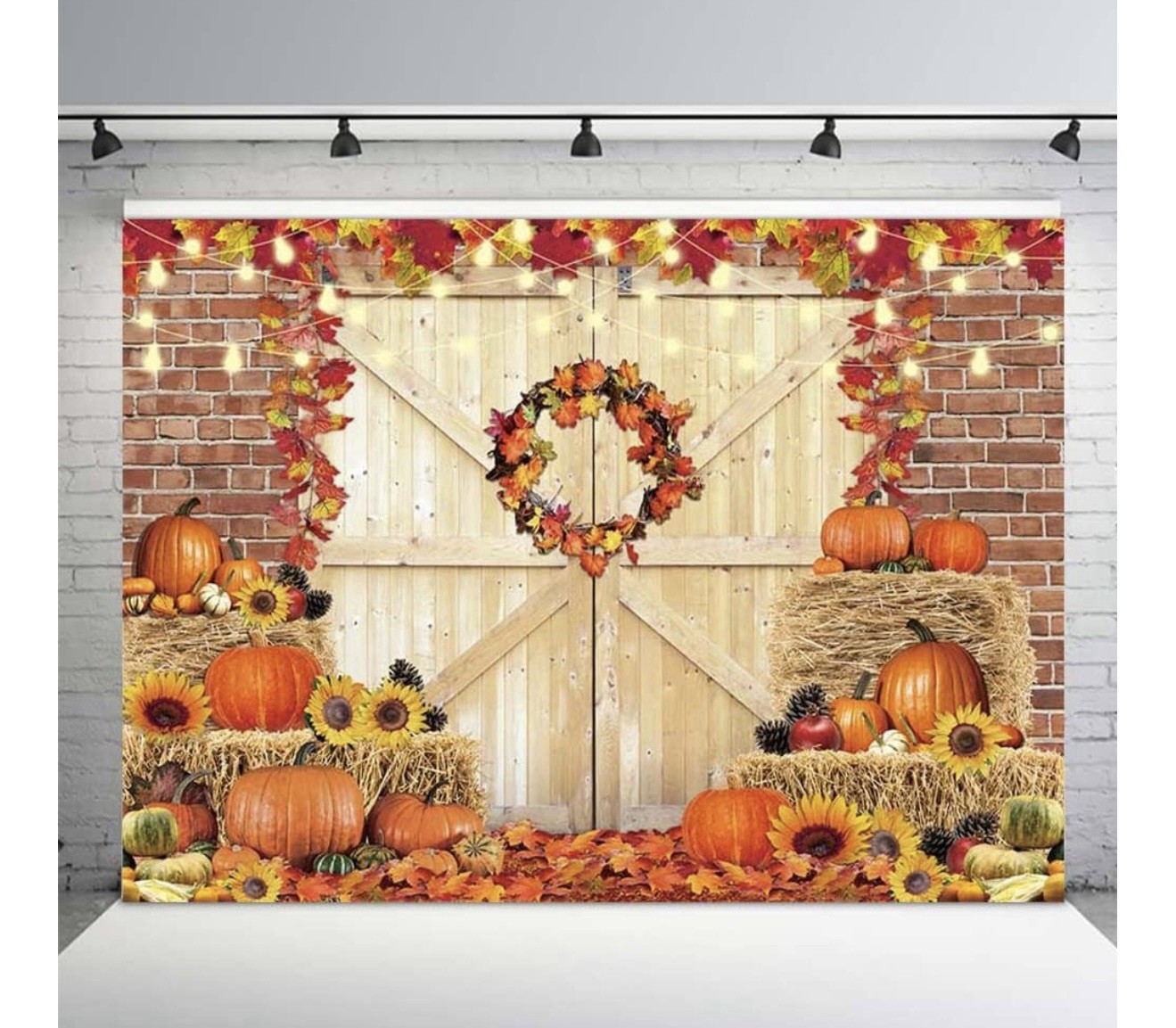 10×7 FT Fall Thanksgiving Autumn Pumpkin Harvest Barn Door Backdrop (T-28)