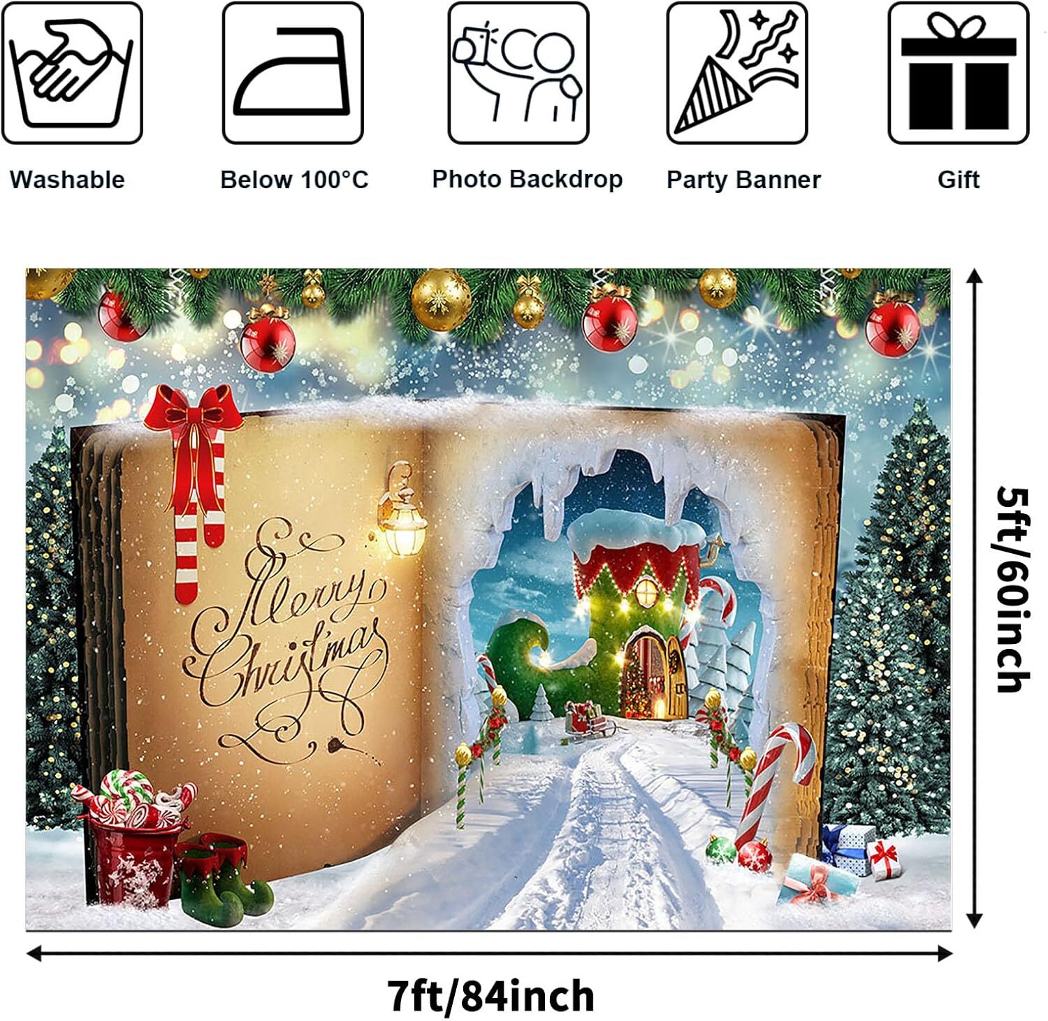 Avezano Christmas Backdrop for Photography Winter Snow Christmas Story Book Cand