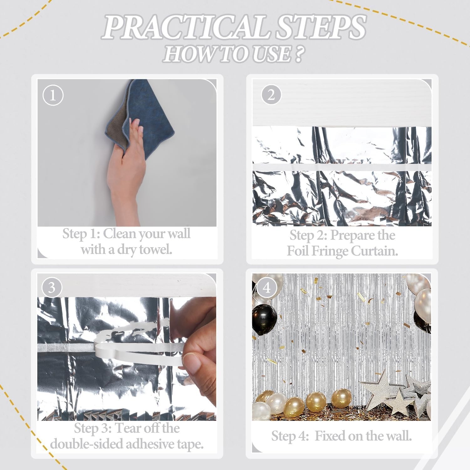 Silver Foil Fringe Backdrop 3.3×6.6 FT Metallic Tinsel Party Curtains 2 PCS