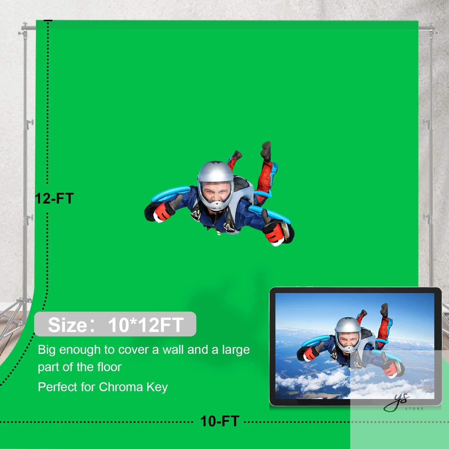 12 X 10 FT Large Green Screen Backdrop for Photography, GreenScreen Background