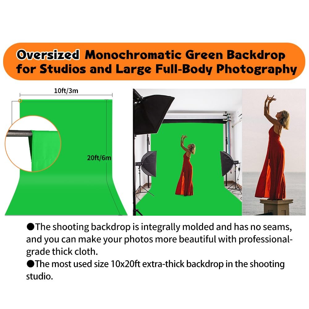10x20Ft Green Screen Backdrop Photography Background for Streaming Photoshoot