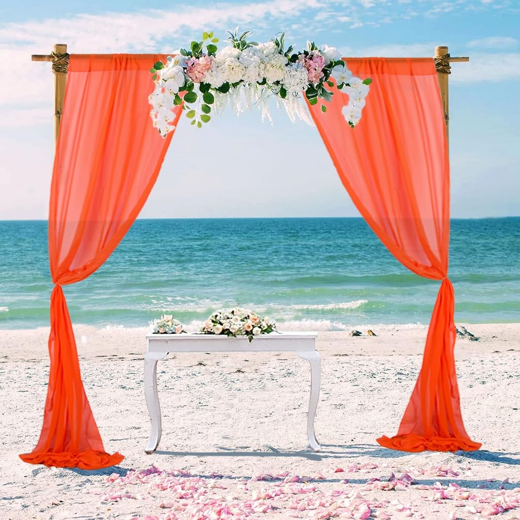 Orange Chiffon Backdrop Curtain Sheer 2 Panels 30×108 Inches Wedding Decor