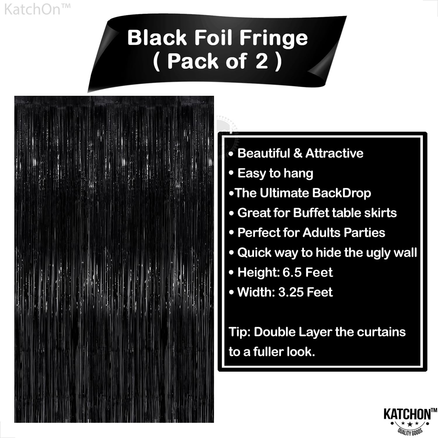 Large Black Fringe Backdrop – Pack of 2 | Black Streamers for Black Decoratio…