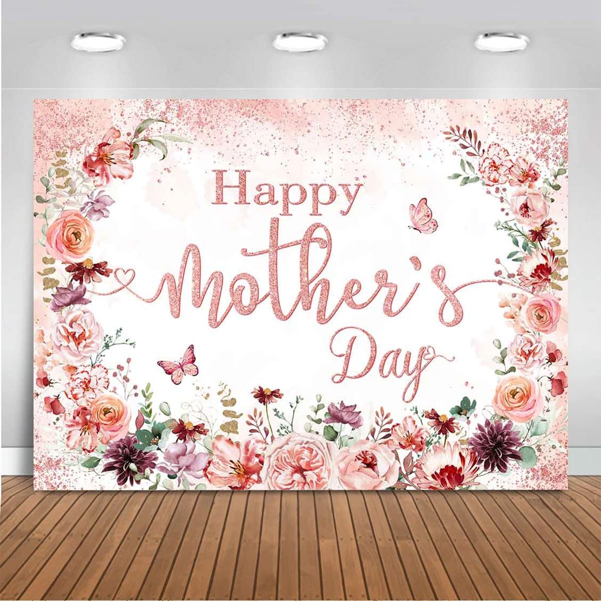 Mothers Day Backdrop Pink Floral Happy Mother’s Day Photo Background Rose Gold D