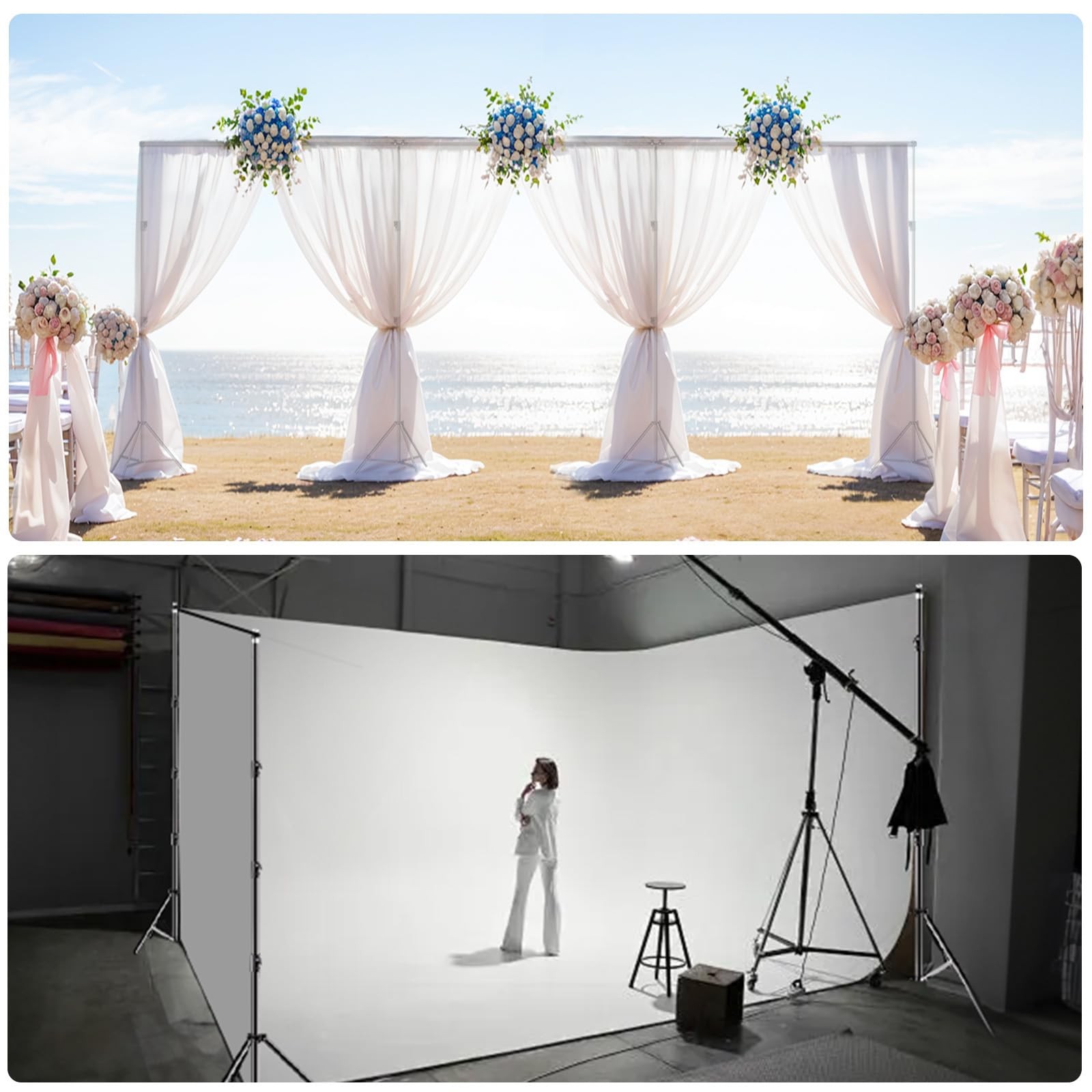 BEIYANG 10x30FT Photo Backdrop Stand, Angle Adjustable Triple 10*30FT