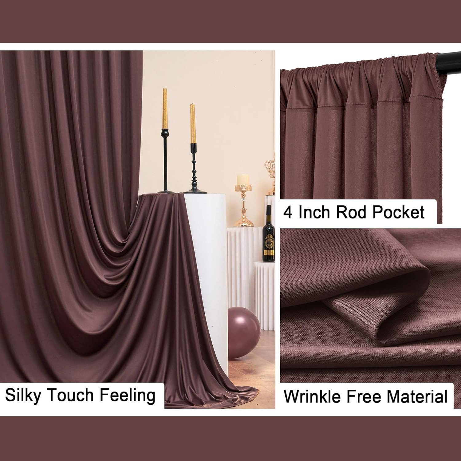 Wrinkle-Free Brown Backdrop Curtain for Weddings & Parties – 20ft x 10ft