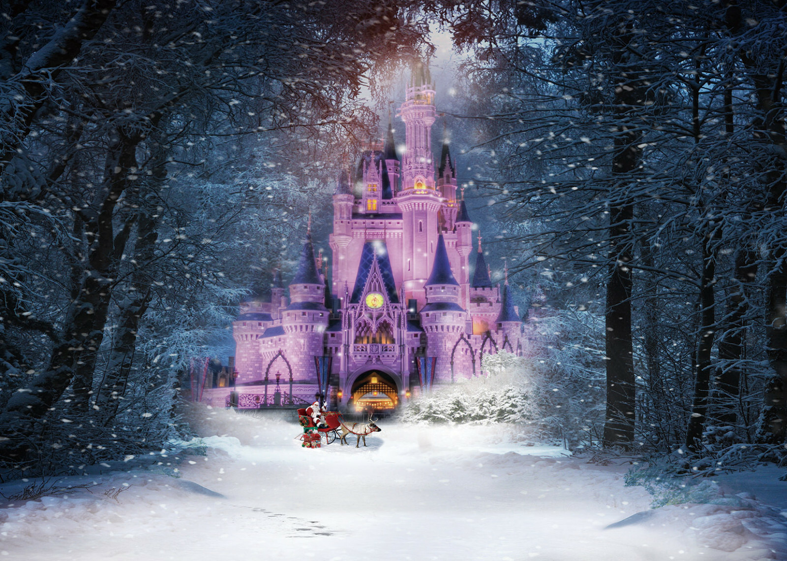 10x8ft Winter Snow Forest Trees Fairy Castle Photo Background Vinyl Backdrop LB
