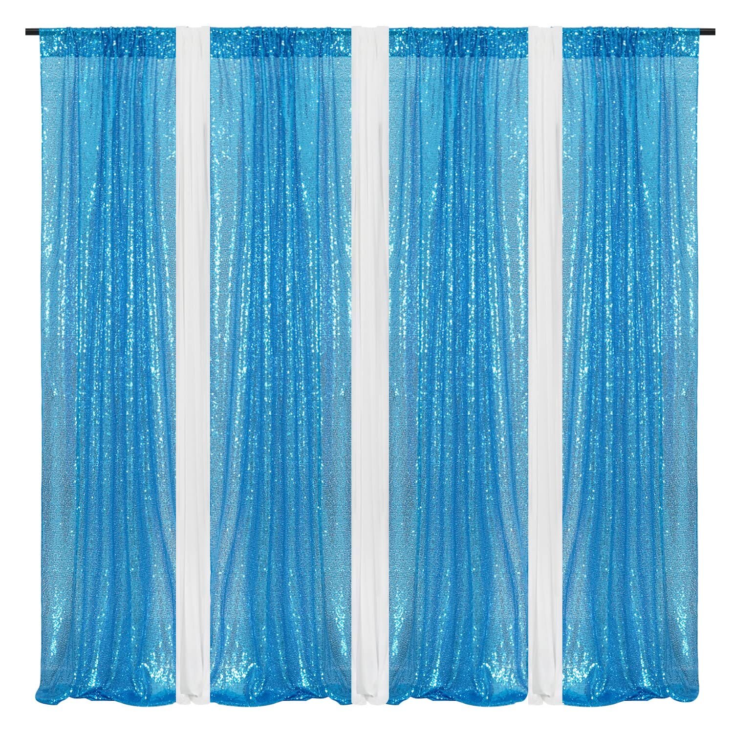 Turquoise Sequin Backdrop Curtains 4 Panels Sequin Backdrop 2FTx8FT Sequin Cu…