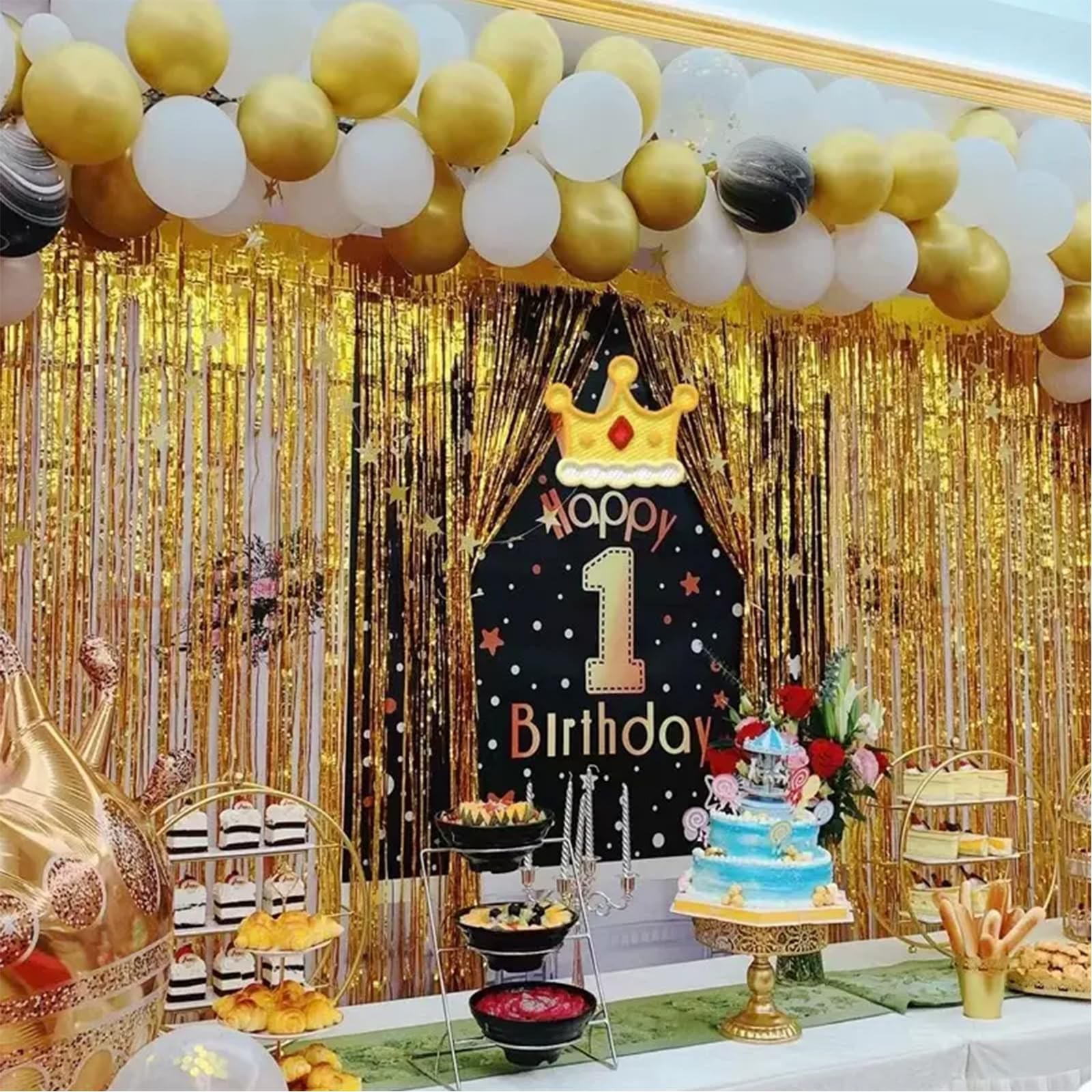 Gold Foil Fringe Backdrop Curtains 3.3×8.2 Feet Metallic Tinsel Streamer 2 PCS