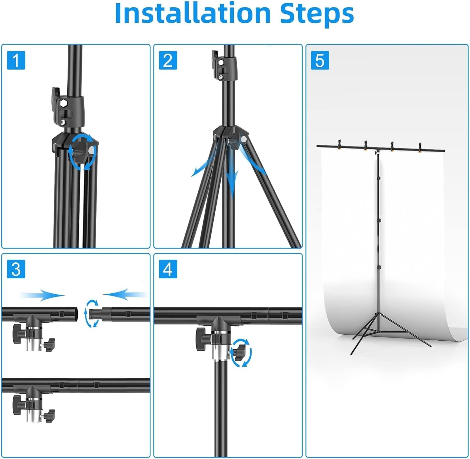 Lightweight 8.5ft Backdrop Stand with 4 Spring Clamps – Easy Set Up & Transport