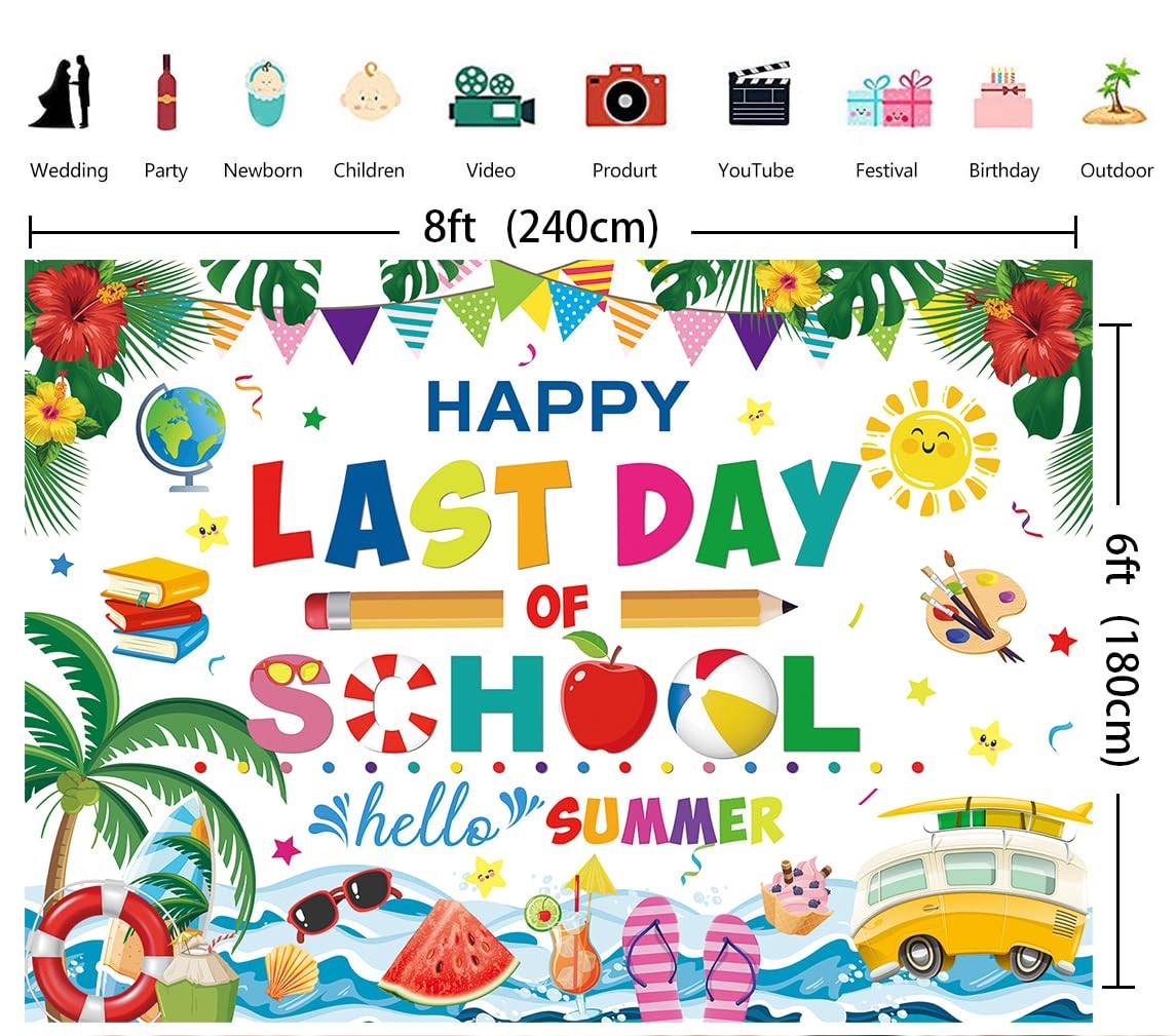 Happy Last Day School Hello Summer Backdrop 8x6Feet Photography Background