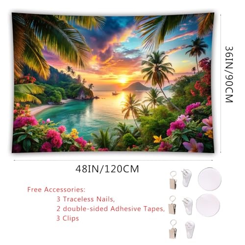 TNDEA Summer Beach Tapestry,Hawaiian Beach Party 48″L x 36″W Seascape