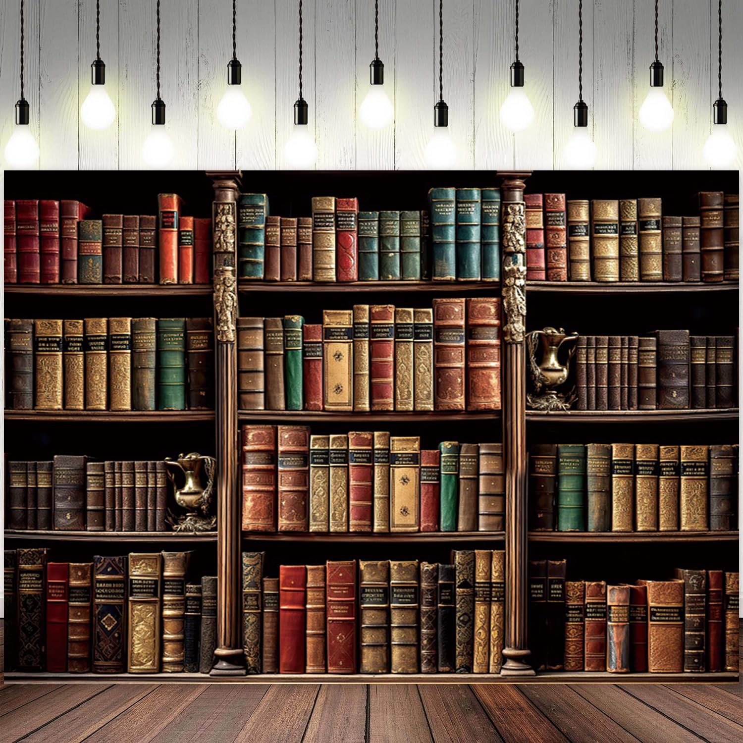 12x8ft Bookshelf Backdrop Vintage Bookcase Theme 12x8ft, color 1